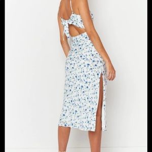 Princess Polly blue floral midi dress, with leg slits. Size 2.